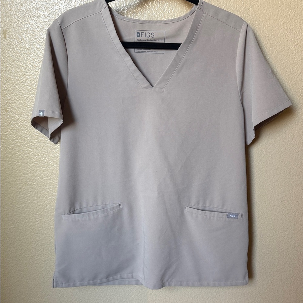 Figs Beige V-Neck Scrub Top